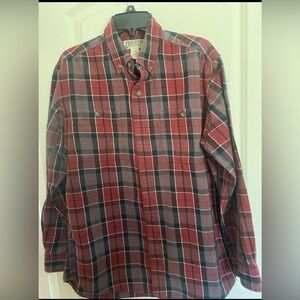 Duluth Trading Men’s Size M Plaid Deep Burgundy Gray Black Flannel Shirt.